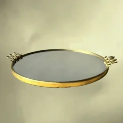 Plateau miroir rond en métal doré style Josef Frank - années 50 60