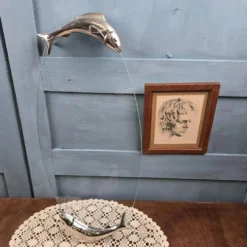 Plateau ou plat de service à poisson SILEA en verre, poignées poissons argentés