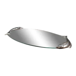 Plateau ou plat de service à poisson SILEA en verre, poignées poissons argentés