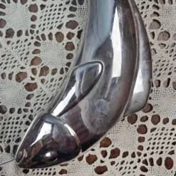 Plateau ou plat de service à poisson SILEA en verre, poignées poissons argentés