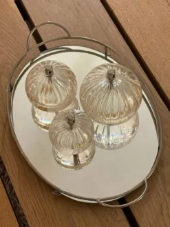 Plateau ovale mid-century en chrome et miroir