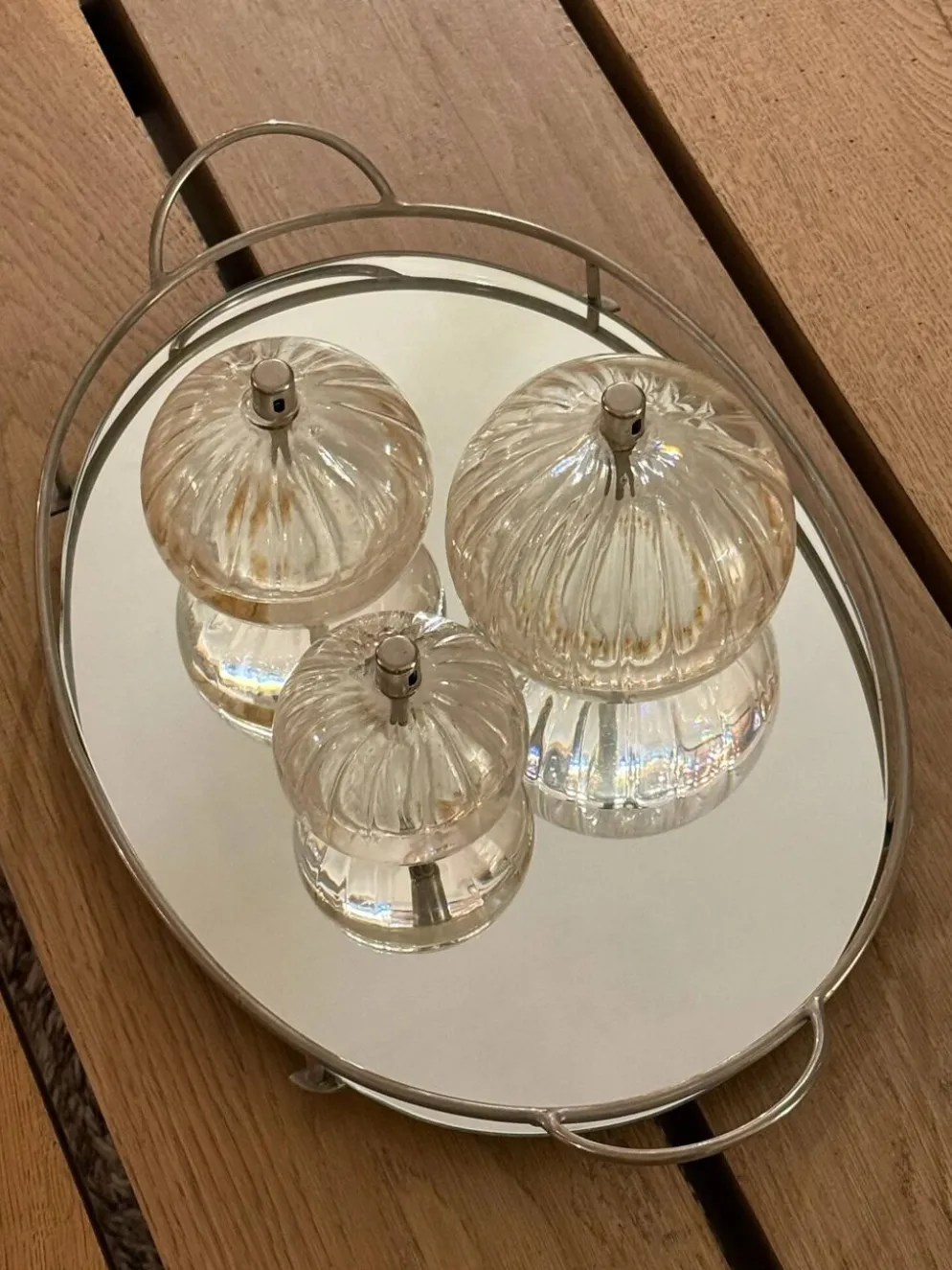 Plateau ovale mid-century en chrome et miroir