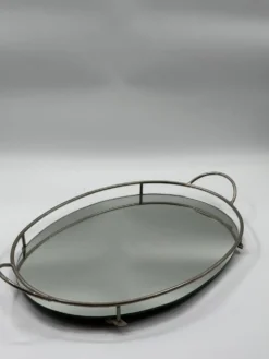 Plateau ovale mid-century en chrome et miroir