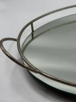Plateau ovale mid-century en chrome et miroir
