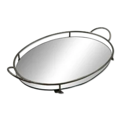 Plateau ovale mid-century en chrome et miroir
