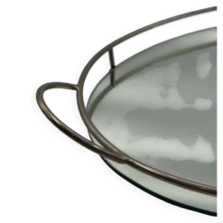 Plateau ovale mid-century en chrome et miroir
