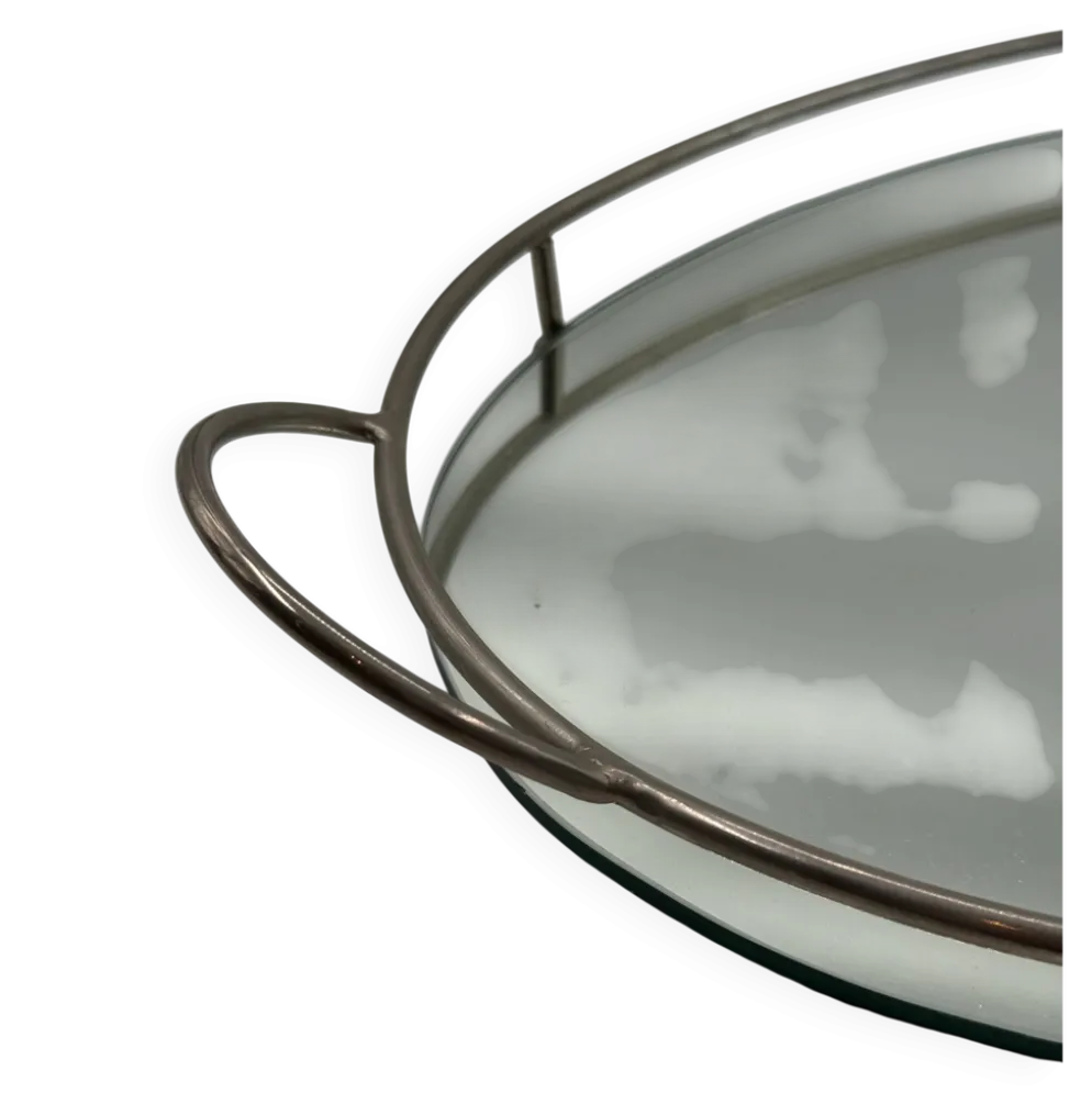 Plateau ovale mid-century en chrome et miroir