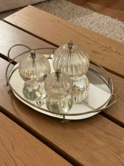 Plateau ovale mid-century en chrome et miroir