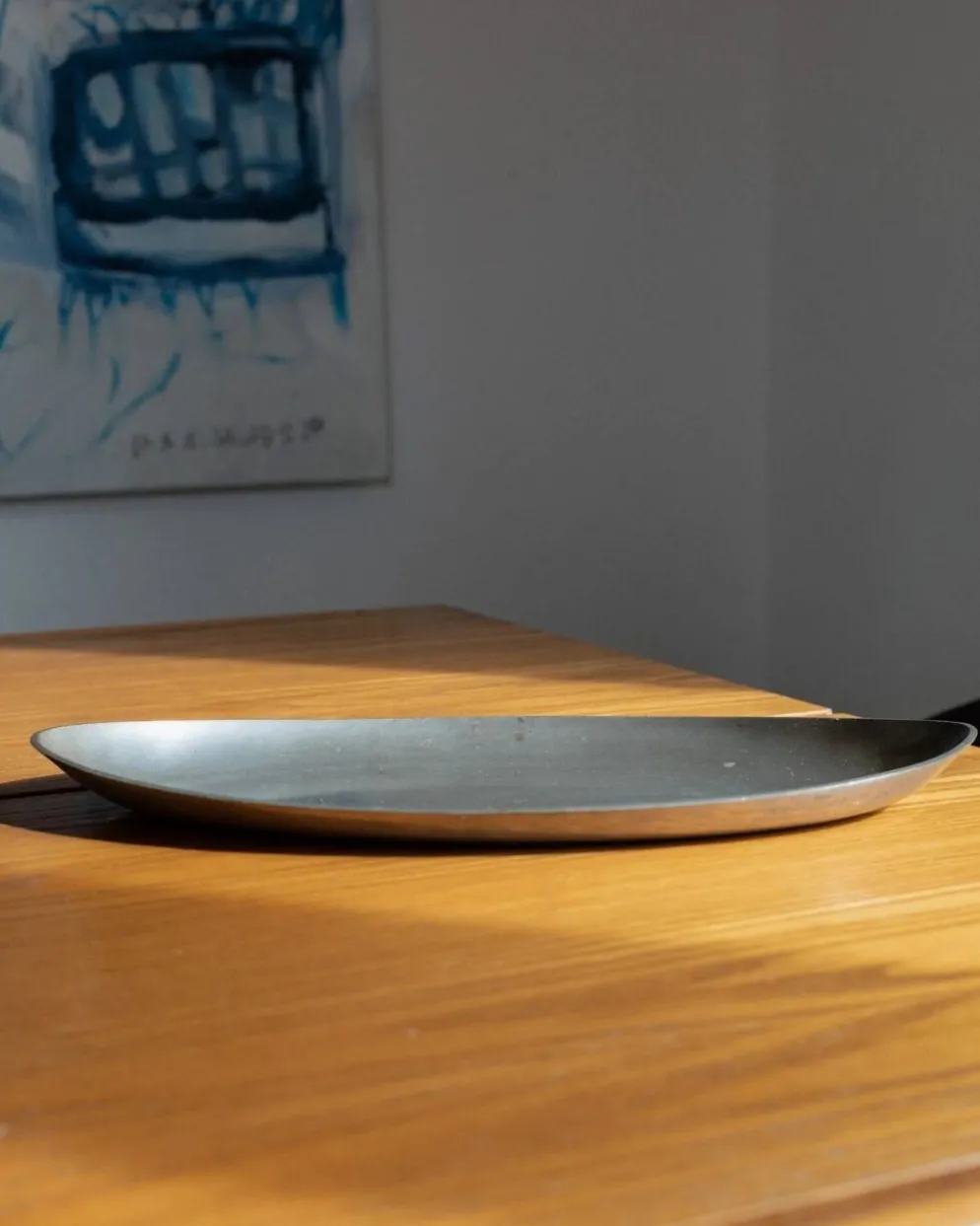 Plateau ovale vintage en étain par Just Andersen - décoration de table - Art déco Danemark - années 1930