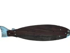 Plateau poisson vintage bois et métal, acheté chez Fauchon Paris, années 60