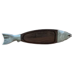 Plateau poisson vintage bois et métal, acheté chez Fauchon Paris, années 60