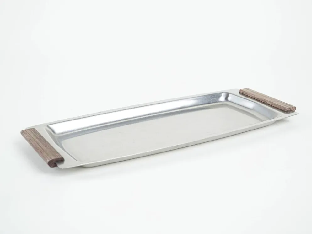 Plateau rectangulaire en acier inoxydable, design danois, années 1970, fabriqué au Danemark