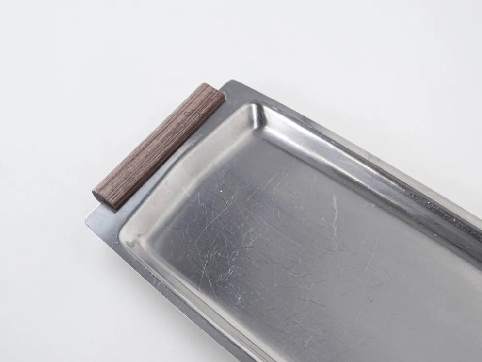 Plateau rectangulaire en acier inoxydable, design danois, années 1970, fabriqué au Danemark