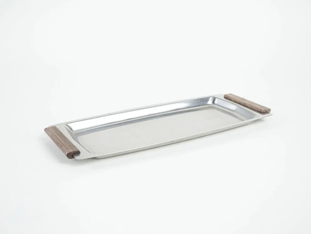 Plateau rectangulaire en acier inoxydable, design danois, années 1970, fabriqué au Danemark