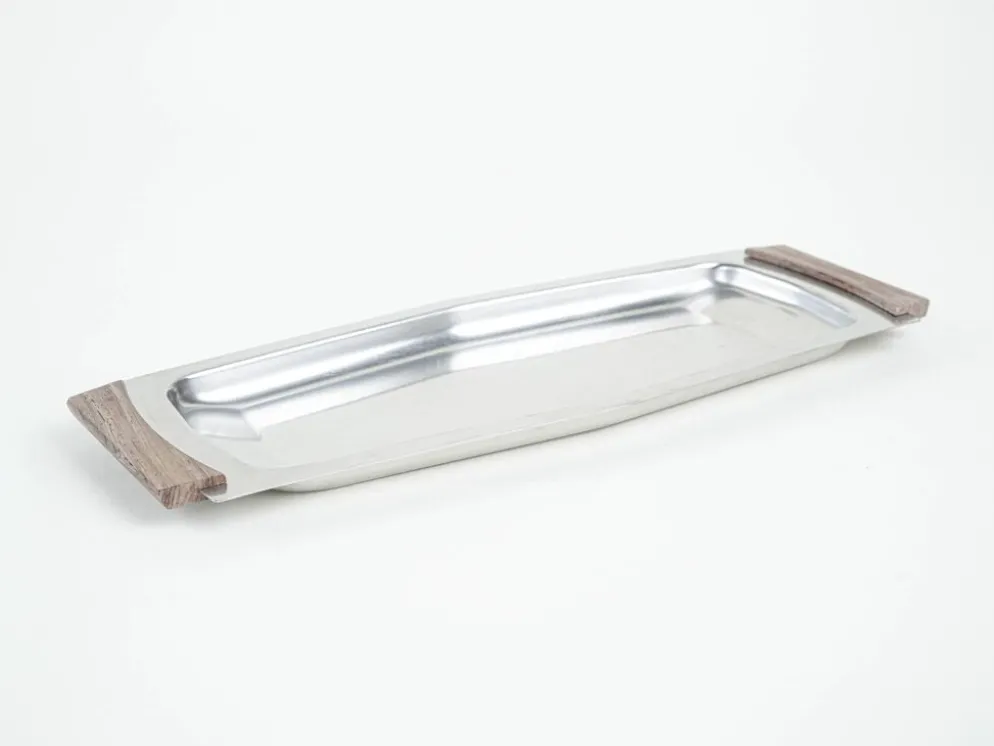 Plateau rectangulaire en acier inoxydable, design danois, années 1970, fabriqué au Danemark