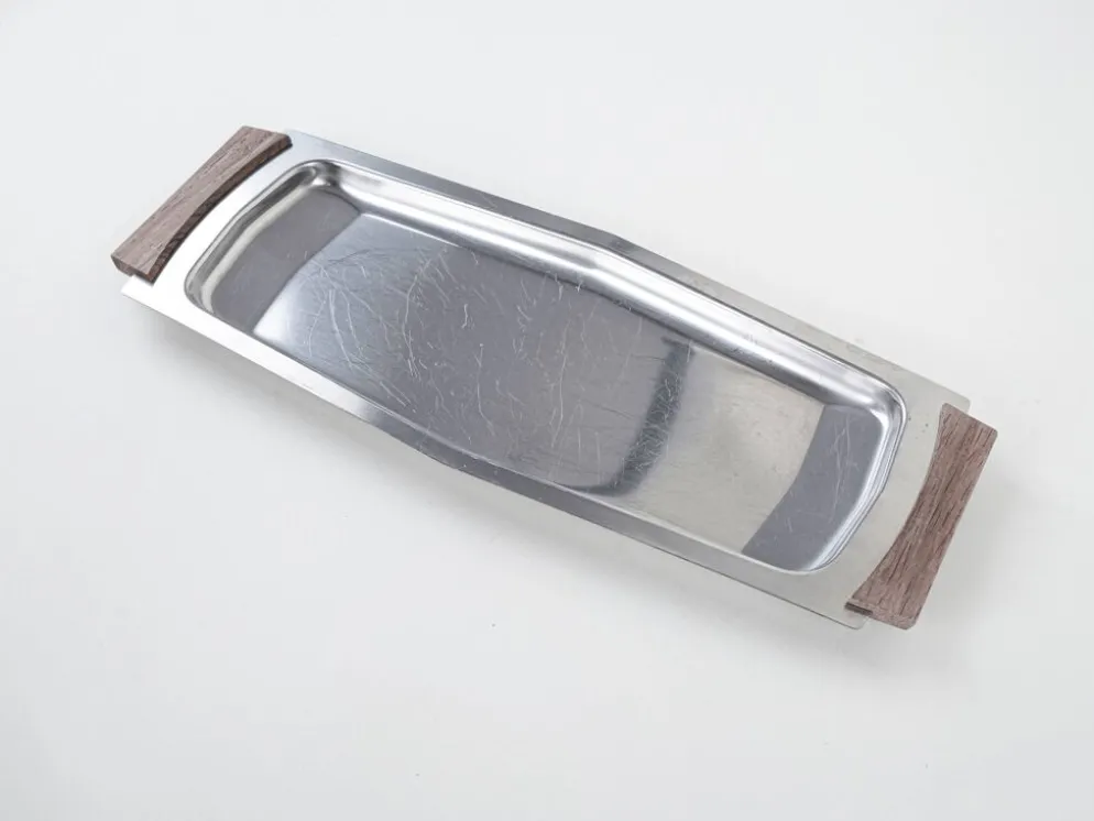 Plateau rectangulaire en acier inoxydable, design danois, années 1970, fabriqué au Danemark