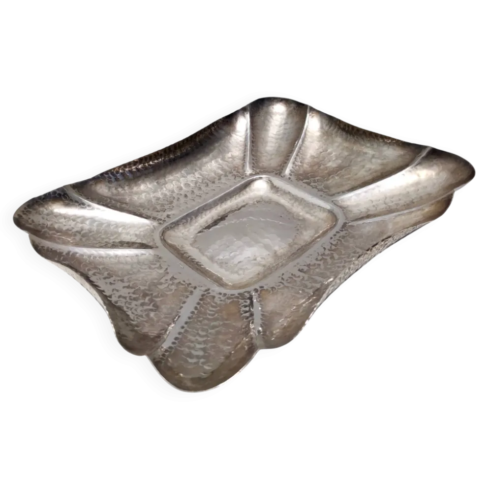 Plateau rectangulaire en métal argenté embossé / Centre de table par Olri, Italie