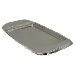 Plateau rectangulaire vintage en acier inoxydable avec rebord surélevé