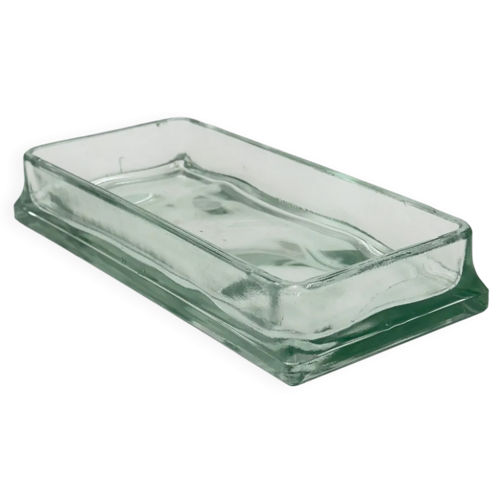 Plateau rectangulaire vintage en verre épais teinté vert pâle