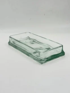 Plateau rectangulaire vintage en verre épais teinté vert pâle
