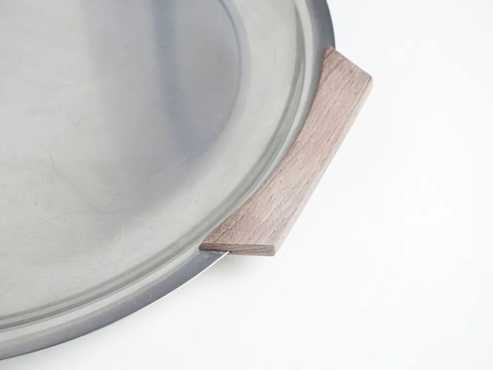 Plateau rond en acier inoxydable, design danois, années 1970, fabriqué au Danemark