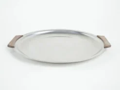 Plateau rond en acier inoxydable, design danois, années 1970, fabriqué au Danemark