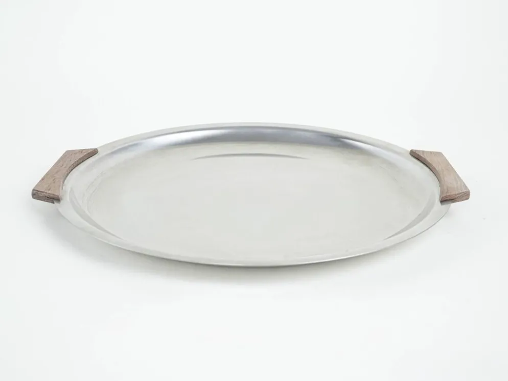Plateau rond en acier inoxydable, design danois, années 1970, fabriqué au Danemark