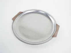 Plateau rond en acier inoxydable, design danois, années 1970, fabriqué au Danemark