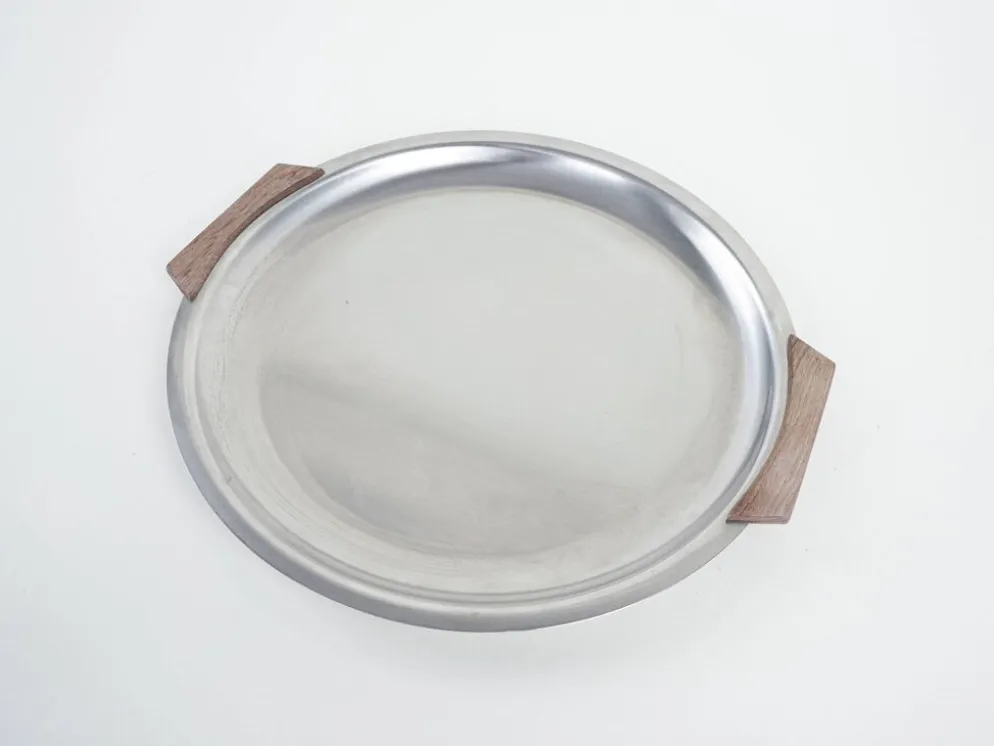 Plateau rond en acier inoxydable, design danois, années 1970, fabriqué au Danemark