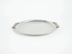 Plateau rond en acier inoxydable, design danois, années 1970, fabriqué au Danemark
