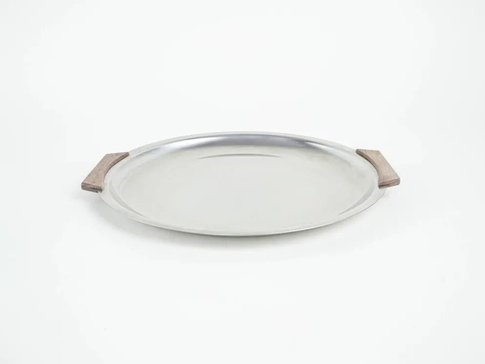 Plateau rond en acier inoxydable, design danois, années 1970, fabriqué au Danemark