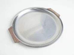 Plateau rond en acier inoxydable, design danois, années 1970, fabriqué au Danemark