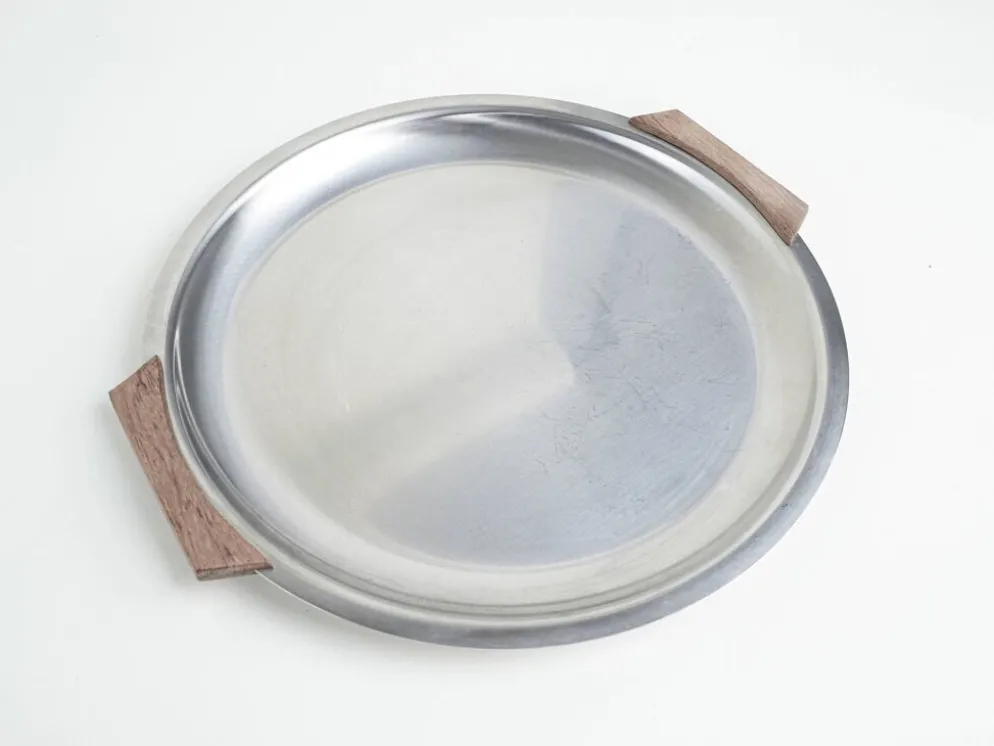 Plateau rond en acier inoxydable, design danois, années 1970, fabriqué au Danemark