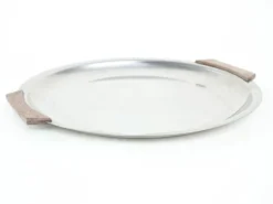 Plateau rond en acier inoxydable, design danois, années 1970, fabriqué au Danemark