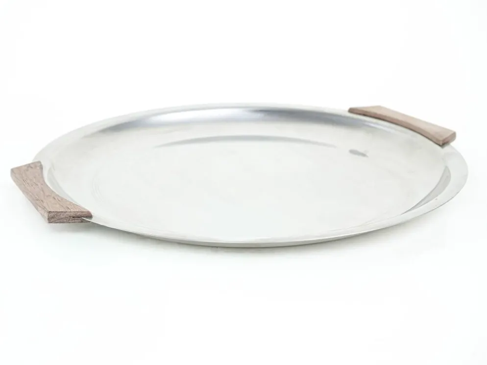 Plateau rond en acier inoxydable, design danois, années 1970, fabriqué au Danemark