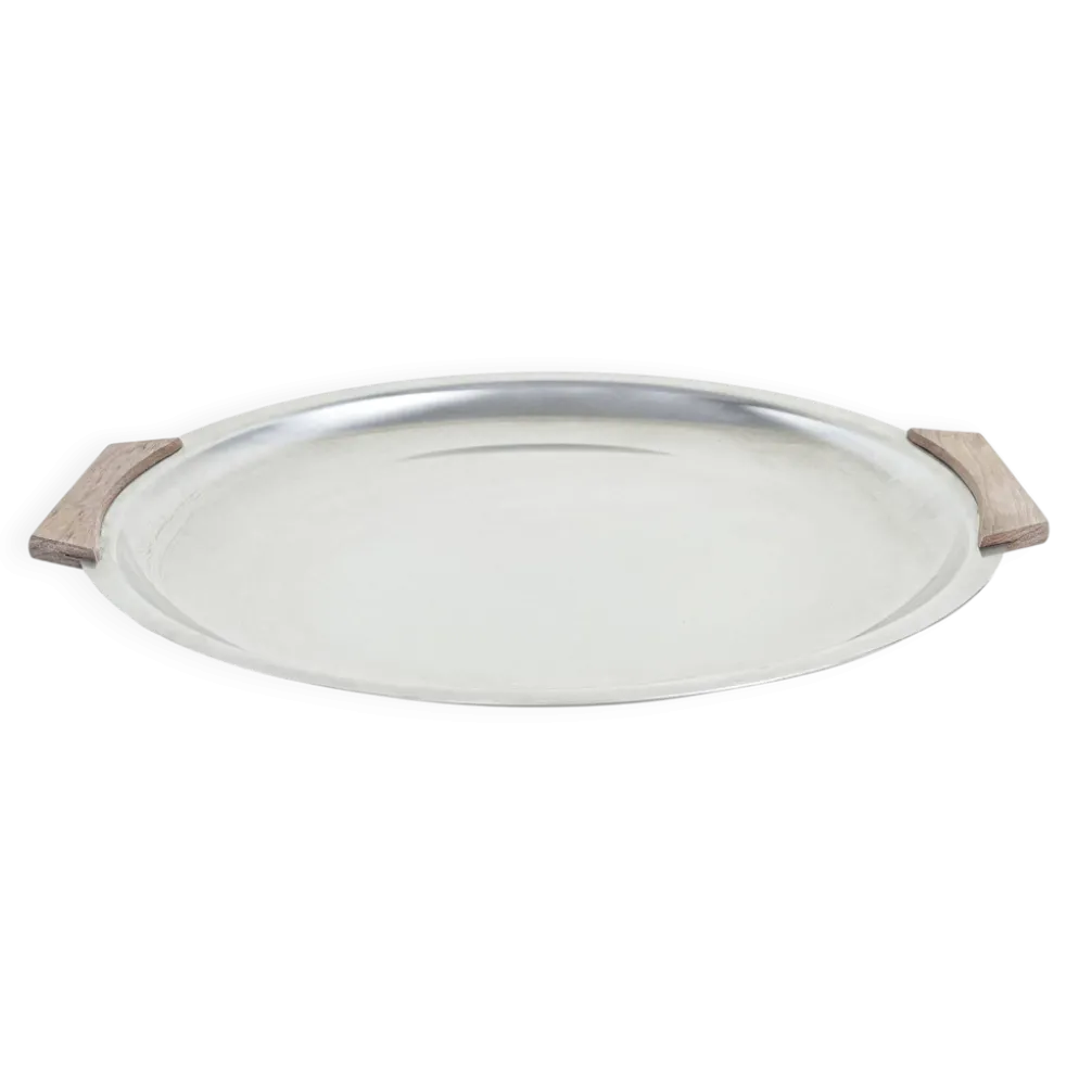 Plateau rond en acier inoxydable, design danois, années 1970, fabriqué au Danemark