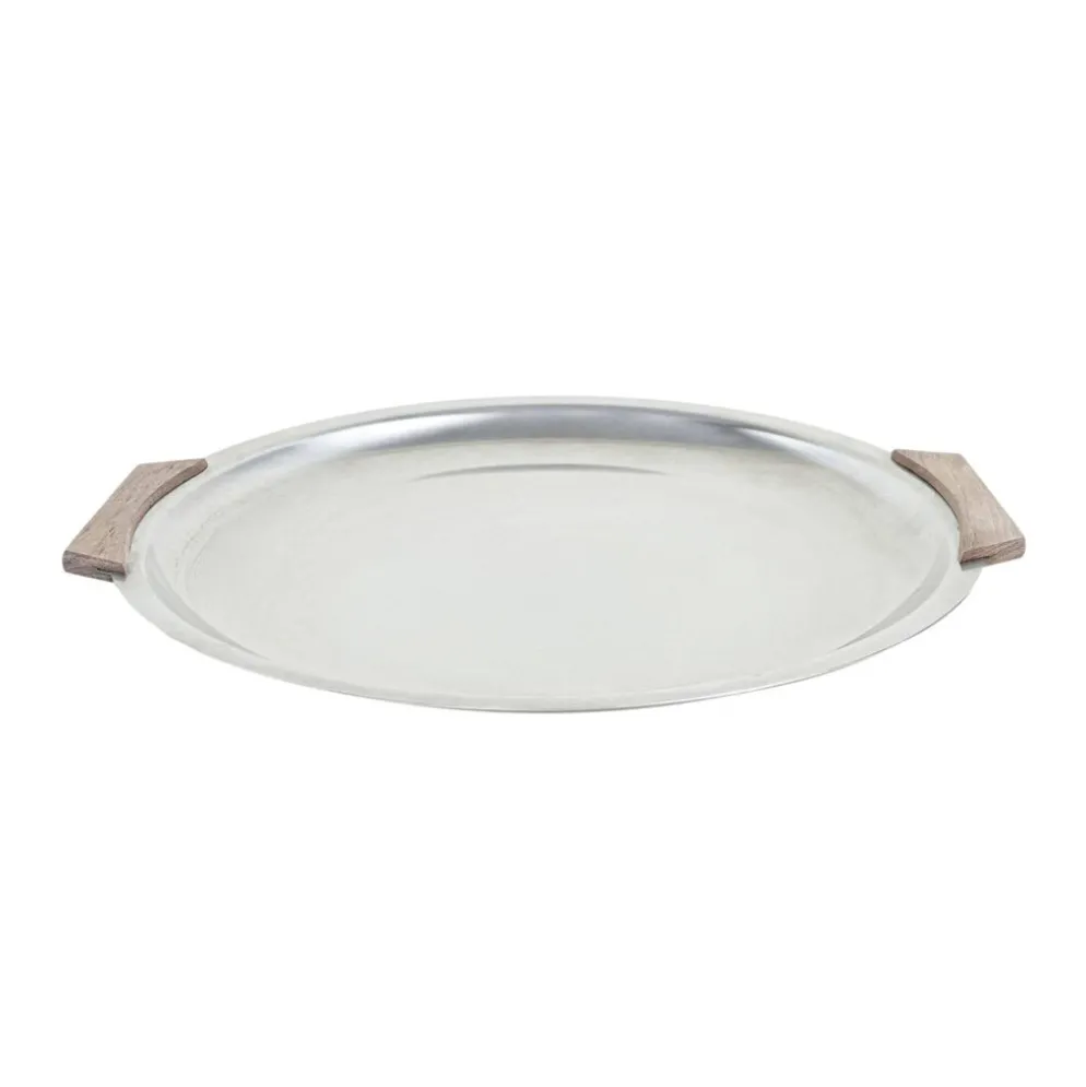 Plateau rond en acier inoxydable, design danois, années 1970, fabriqué au Danemark