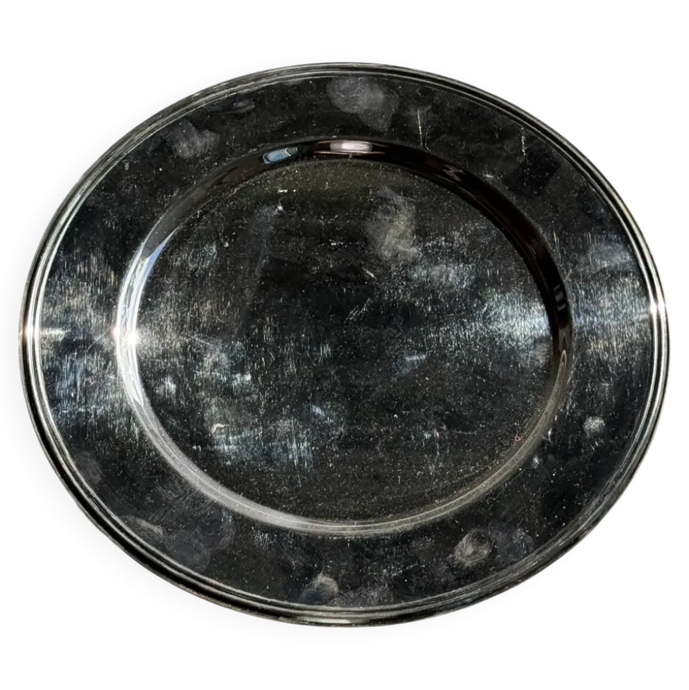 Plateau rond vintage en métal argenté D30 H2