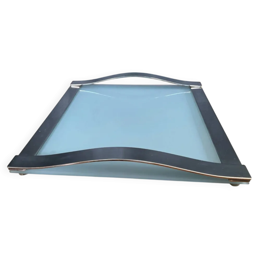 Plateau Saint Hilaire en métal argenté et verre