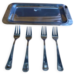 Plateau service gâteau guy degrenne + 4 fourchettes inox made in franc