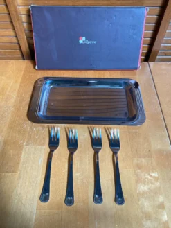 Plateau service gâteau guy degrenne + 4 fourchettes inox made in franc