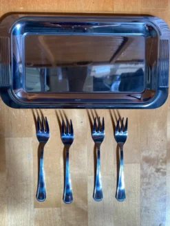 Plateau service gâteau guy degrenne + 4 fourchettes inox made in franc