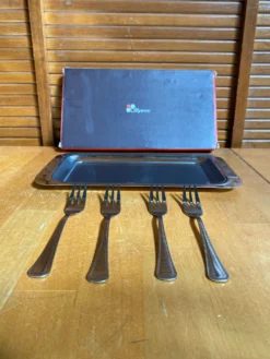 Plateau service gâteau guy degrenne + 4 fourchettes inox made in franc
