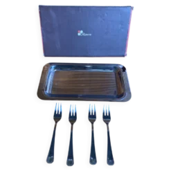 Plateau service gâteau guy degrenne + 4 fourchettes inox made in franc