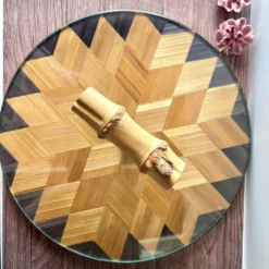 Plateau service marqueterie paille