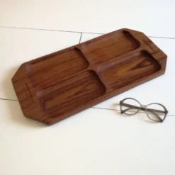 Plateau serviteur rectangulaire en teck massif