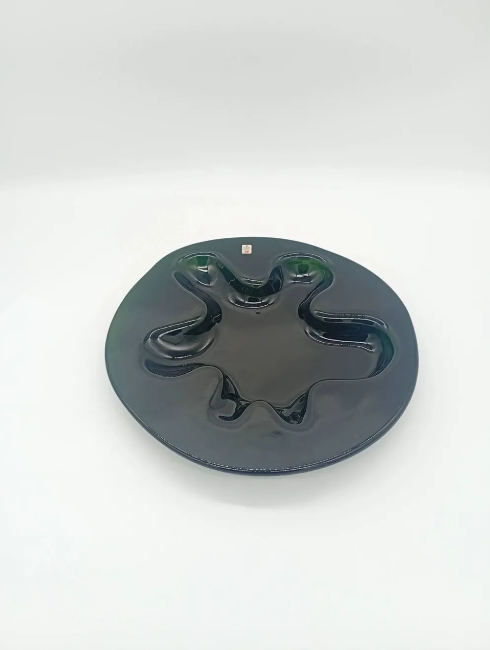 Plateau Verre Holmegaard Ikebana Michaël Bang Vert Forme Libre Vintage 1970