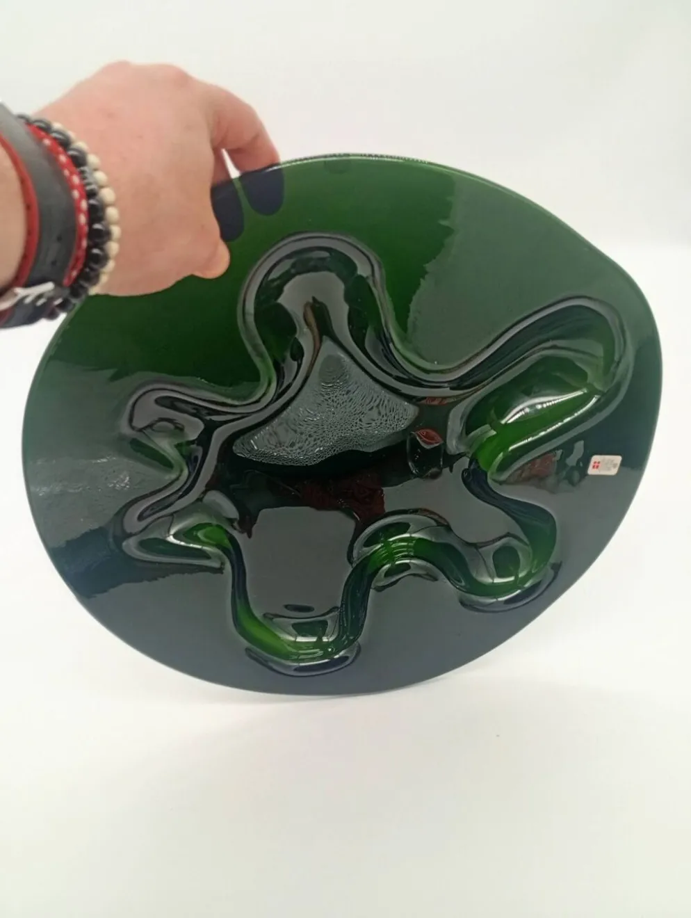 Plateau Verre Holmegaard Ikebana Michaël Bang Vert Forme Libre Vintage 1970