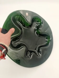 Plateau Verre Holmegaard Ikebana Michaël Bang Vert Forme Libre Vintage 1970