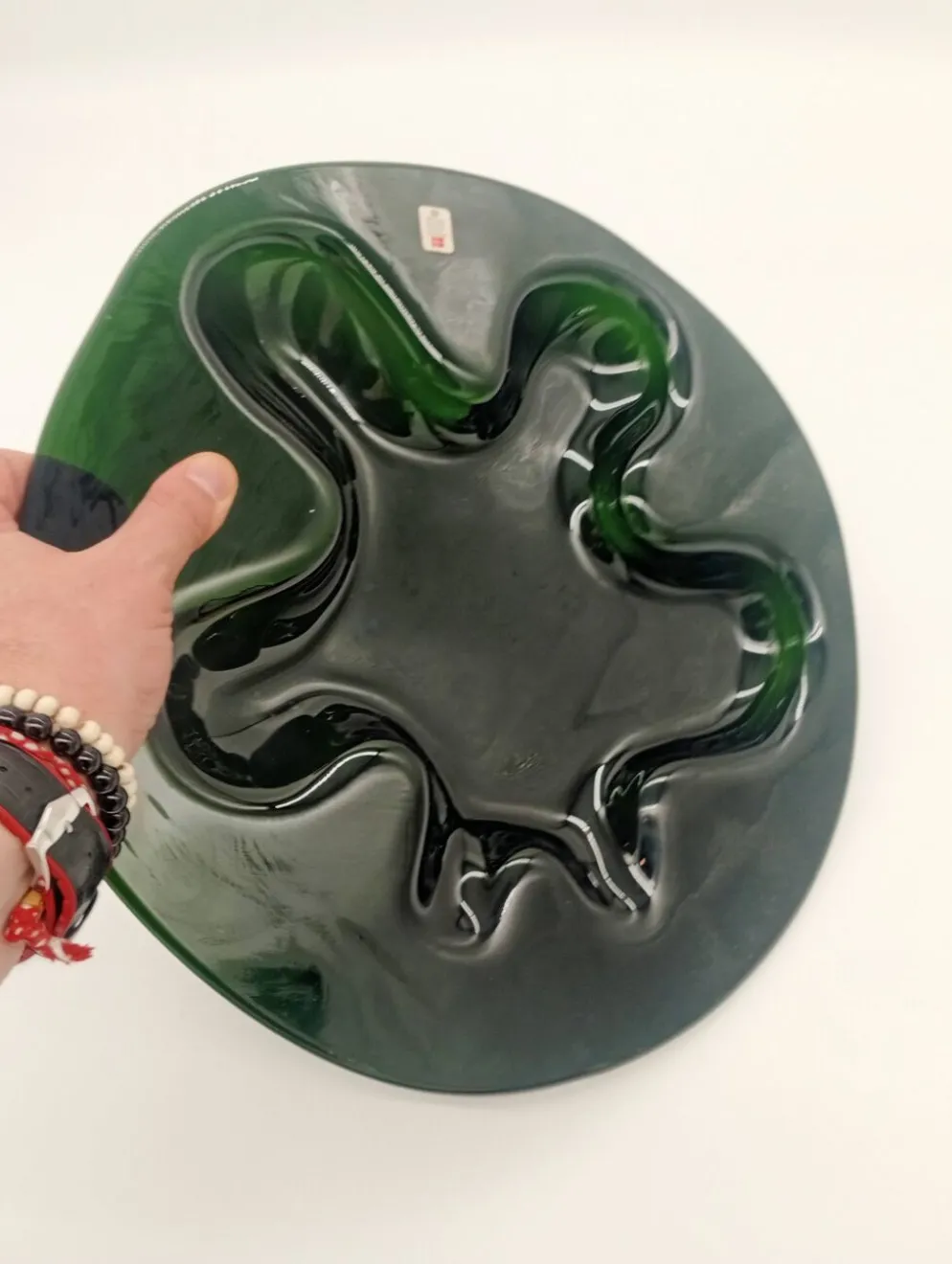 Plateau Verre Holmegaard Ikebana Michaël Bang Vert Forme Libre Vintage 1970